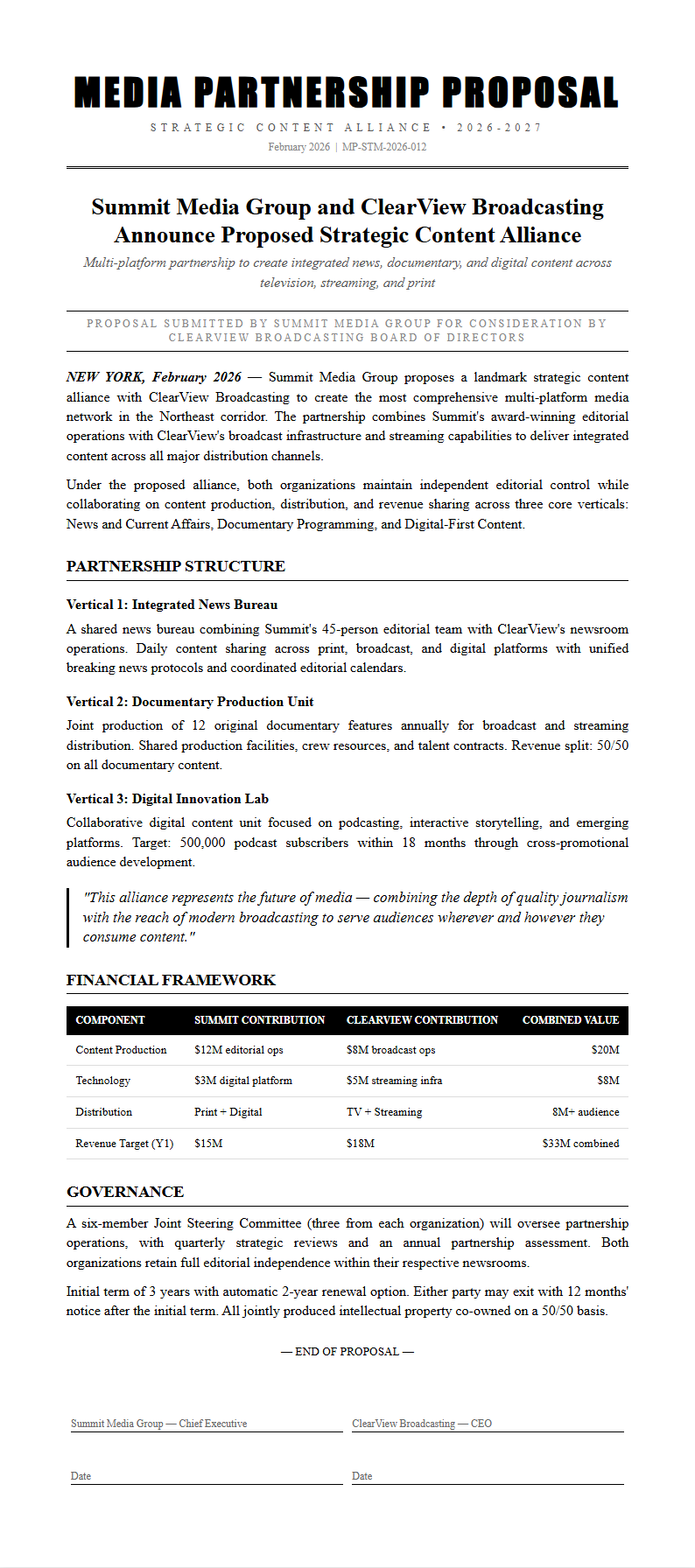 Press release style proposal